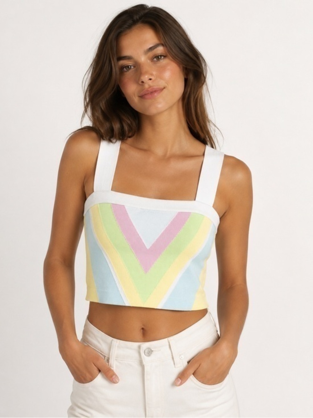 Allison New York Pastel Chevron Knit Crop Top Size L NWT
